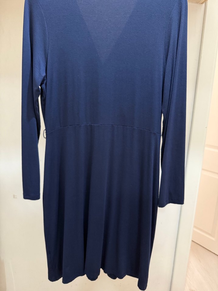 Düğmeli Lacivert Uzun Kollu Kadın Elbise - Görsel 5