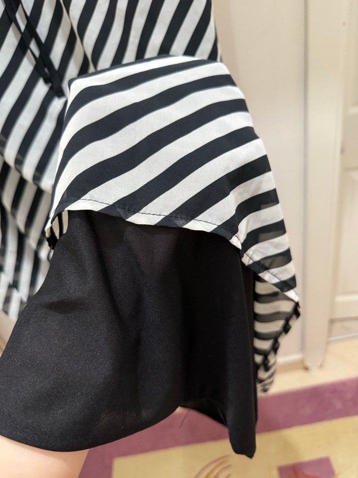 Gri Beyaz Çizgili Pilili Uzun Etek - Görsel 5