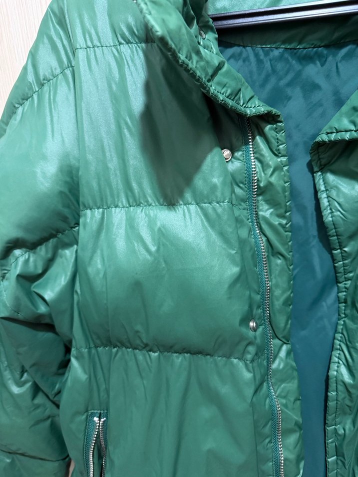 Yeşil Parlak Kadın Kışlık Mont - Görsel 3