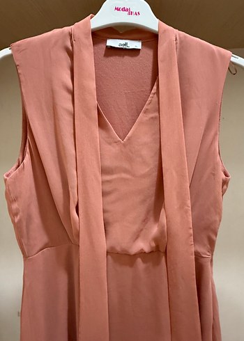 Pembe Drapeli Kolsuz Mini Elbise - Görsel 4