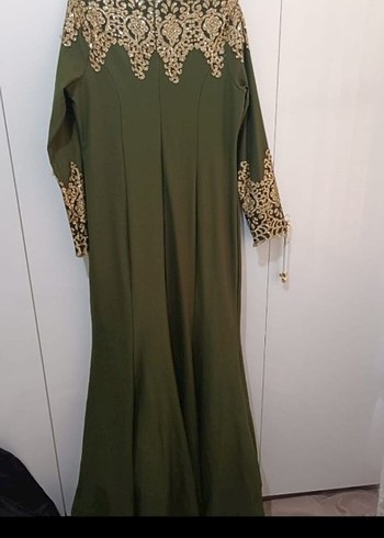 Uzun Kollu Nakışlı Koyu Haki Kadın Elbise - Görsel 3