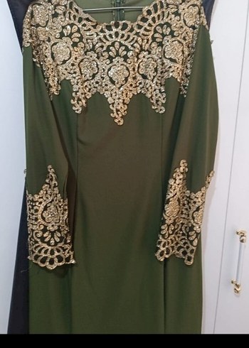 Uzun Kollu Nakışlı Koyu Haki Kadın Elbise - Görsel 4