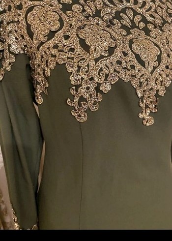 Uzun Kollu Nakışlı Koyu Haki Kadın Elbise - Görsel 9