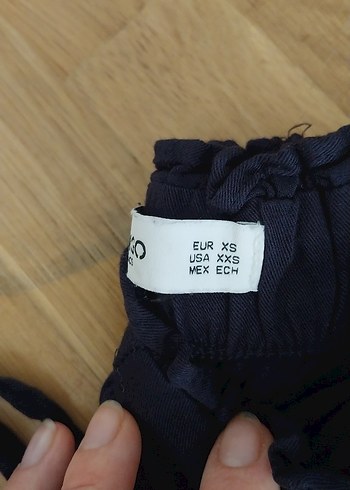 xs Beden Lacivert Keten Kemerli Midi Kadın Pantolon