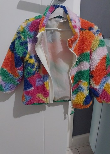 H&M Kız Çocuk Renkli Peluş Mont - Görsel 4