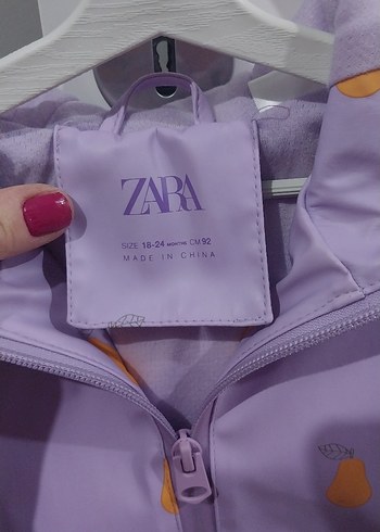 Zara Kız Çocuk Mor Armut Desenli Düğmeli Yağmurluk - Görsel 2