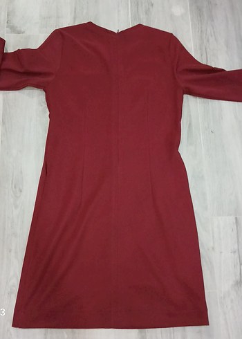 Bordo Zincir Detaylı Uzun Kollu Elbise - Görsel 2