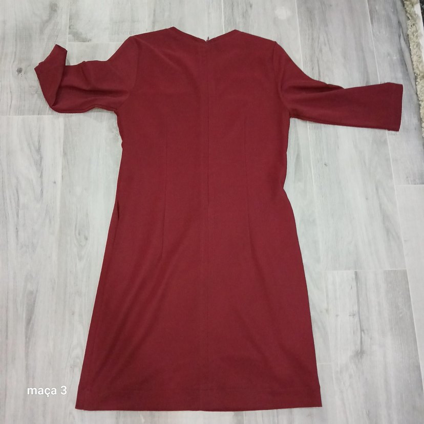 Bordo Zincir Detaylı Uzun Kollu Elbise - Görsel 2