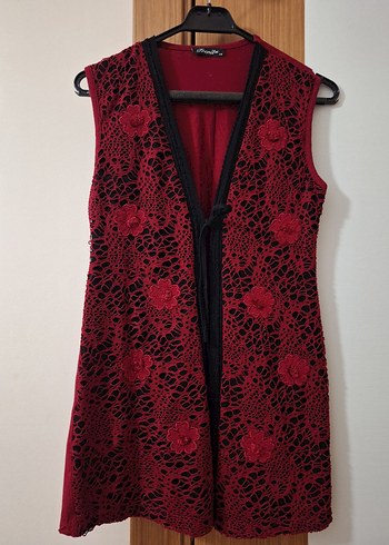 Bordo Dantel İşlemeli Gotik Midi Yelek