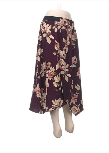 Zara Zara Bordo Çiçek Desenli Salaş Midi Etek