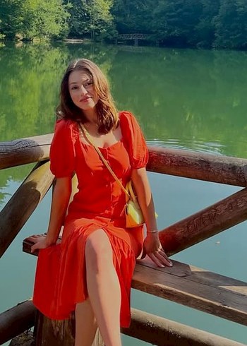 xs Beden kırmızı Renk Turuncu Düğmeli Uzun Bohem Elbise