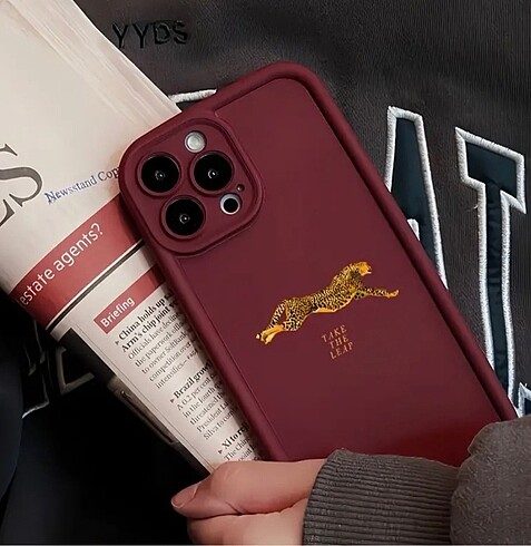 IPhone 14 promax bordo leopar telefon kılıfı