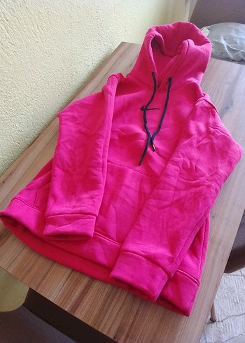 s Beden pembe Renk Pembe Kapüşonlu Fermuarlı Kadın Sweatshirt