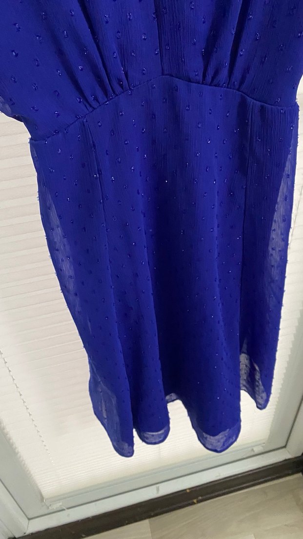 Parlak Mavi V Yaka Midi Elbise - Görsel 3