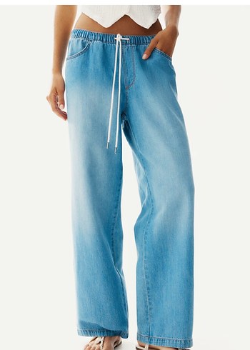 H&M Bağcıklı Loose Fit Mavi Batik Denim Pantolon