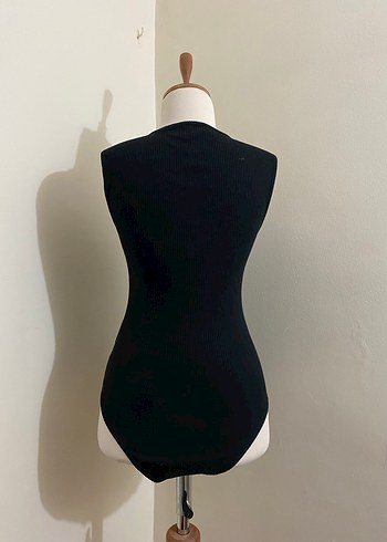 Siyah Kolsuz Fitted Bodysuit - Görsel 2
