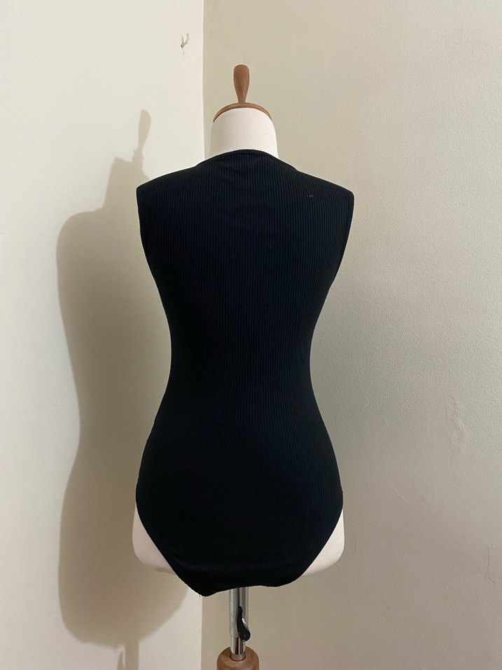 Siyah Kolsuz Fitted Bodysuit - Görsel 2