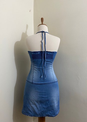 Y2K 90s Mavi Denim Straplez Elbise - Görsel 2