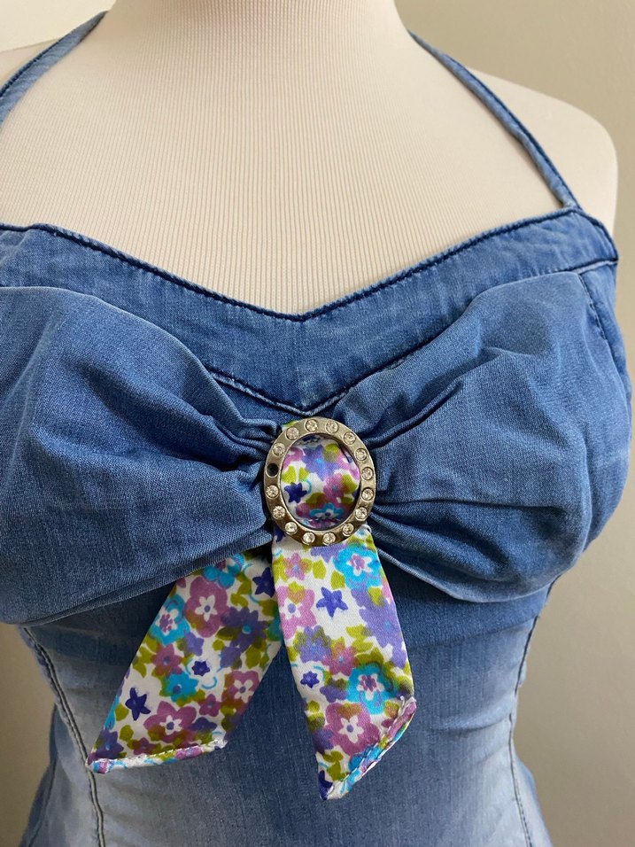 Y2K 90s Mavi Denim Straplez Elbise - Görsel 4