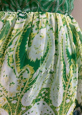 Yeşil V Yakalı Midi Bohem Elbise - Görsel 4