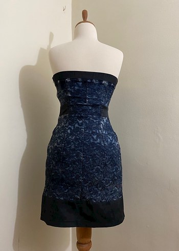 Y2K Straplez Lacivert Gotik Elbise - Görsel 3