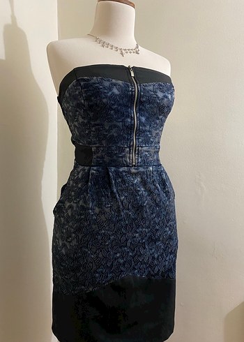 Y2K Straplez Lacivert Gotik Elbise - Görsel 2