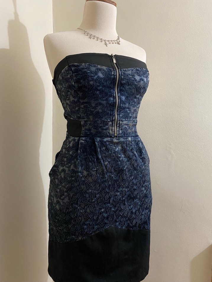 Y2K Straplez Lacivert Gotik Elbise - Görsel 2