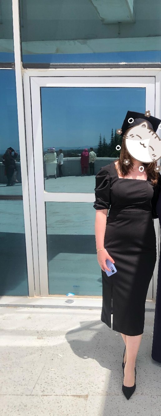 Drapeli Siyah Midi Elbise - Görsel 5