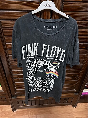 Yıkamalı gri pink floyd uzun tişört