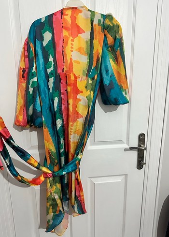 Renkli Batik Desenli Mini Kadın Kimono elbise - Görsel 2