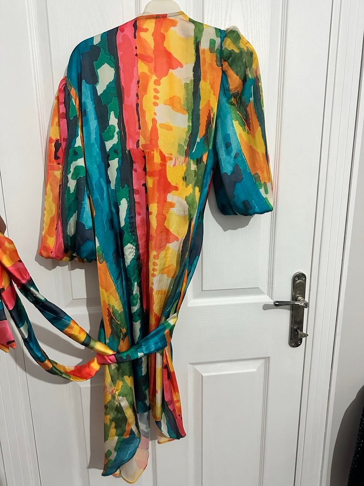 Renkli Batik Desenli Mini Kadın Kimono elbise - Görsel 2