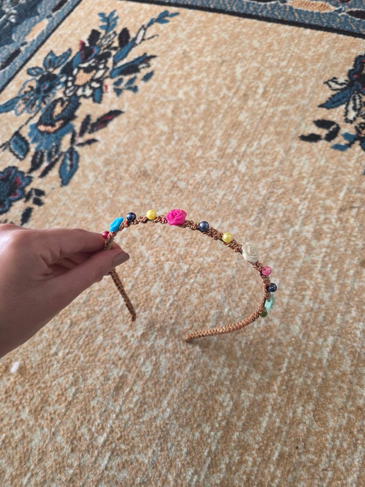 Boncuklu Bohem Örgü Saç Bandı - Görsel 2