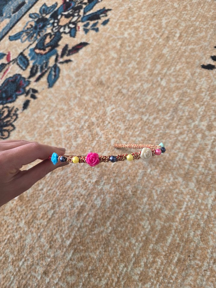 Boncuklu Bohem Örgü Saç Bandı - Görsel 3