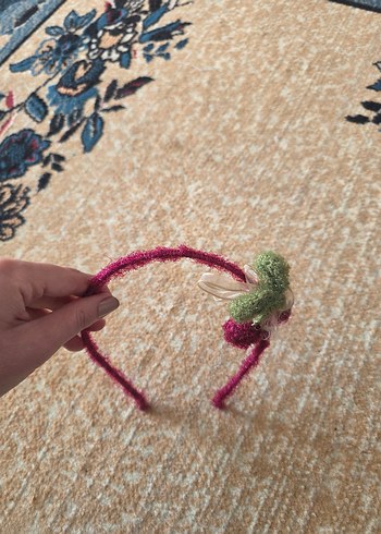 Nakışlı Örgü Çilekli Kız Saç Bandı - Görsel 4