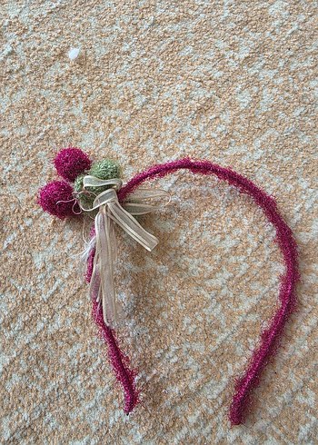 Nakışlı Örgü Çilekli Kız Saç Bandı - Görsel 2