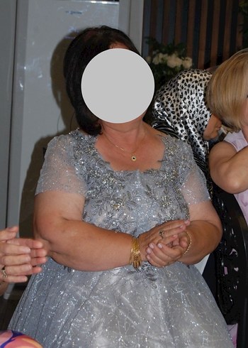 48 Beden gri Renk Gri V Yaka taş ve inci detaylı Uzun Abiye Elbise
