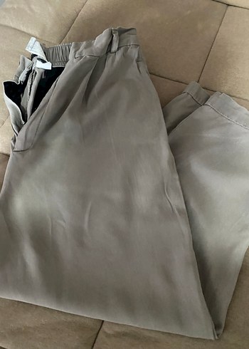Gri Midi Keten Salaş Pantolon - Görsel 2