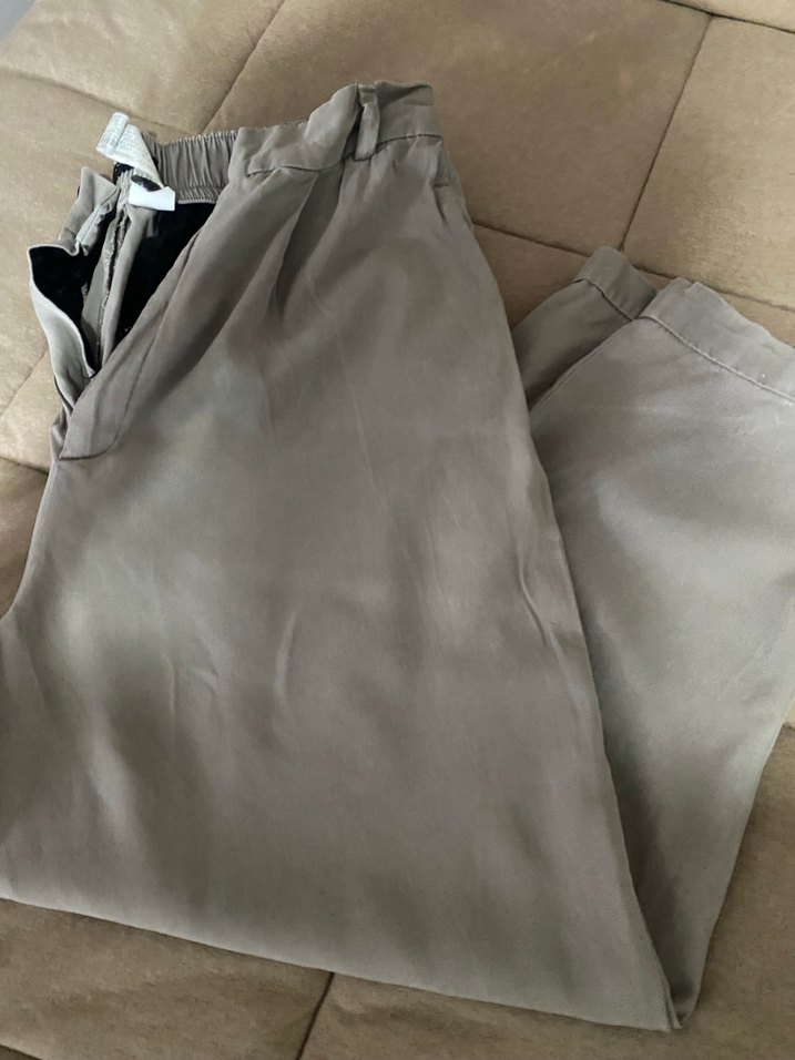 Gri Midi Keten Salaş Pantolon - Görsel 2