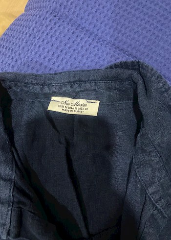 Düğmeli Lacivert Keten Kadın takım - Görsel 2