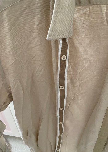 Bej Keten Uzun Kollu Düğmeli Erkek Gömlek - Görsel 3