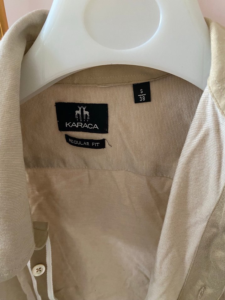 Bej Keten Uzun Kollu Düğmeli Erkek Gömlek - Görsel 2