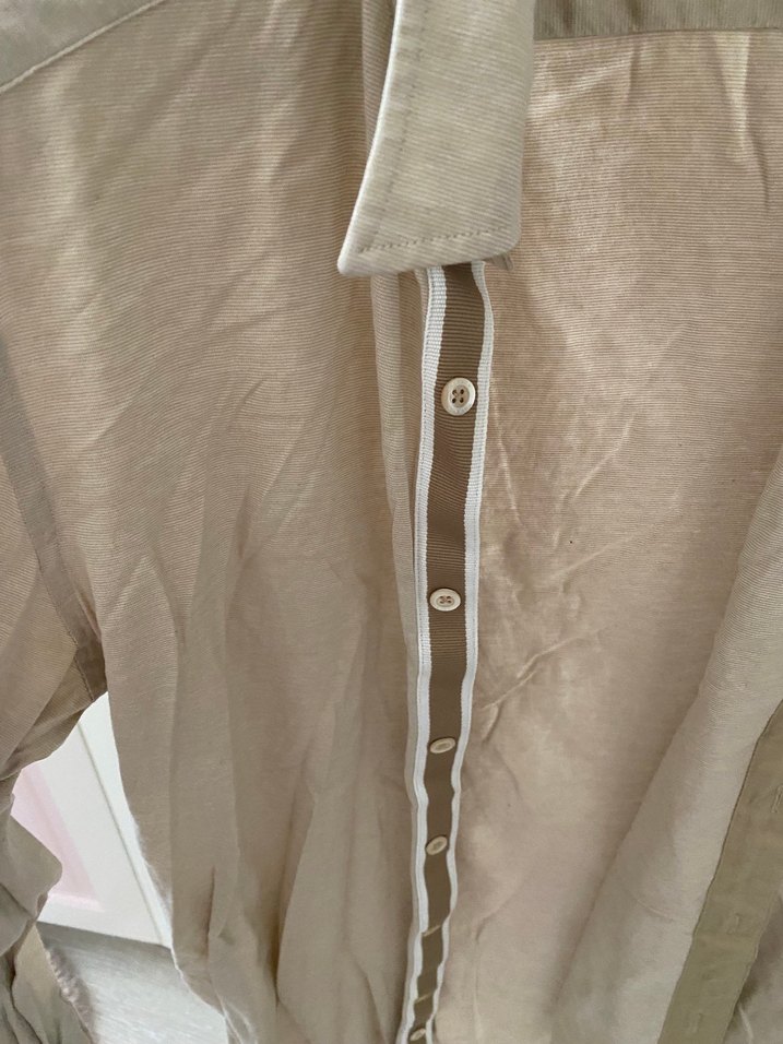 Bej Keten Uzun Kollu Düğmeli Erkek Gömlek - Görsel 3