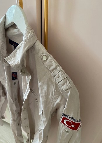 Bej Keten Düğmeli Uzun Kollu Gömlek - Görsel 2