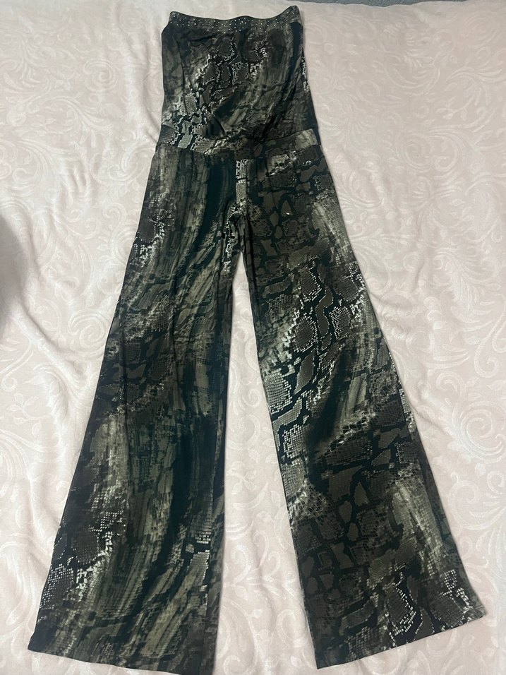 Kadın Gri Yılan Desenli Uzun straplez tulum - Görsel 2