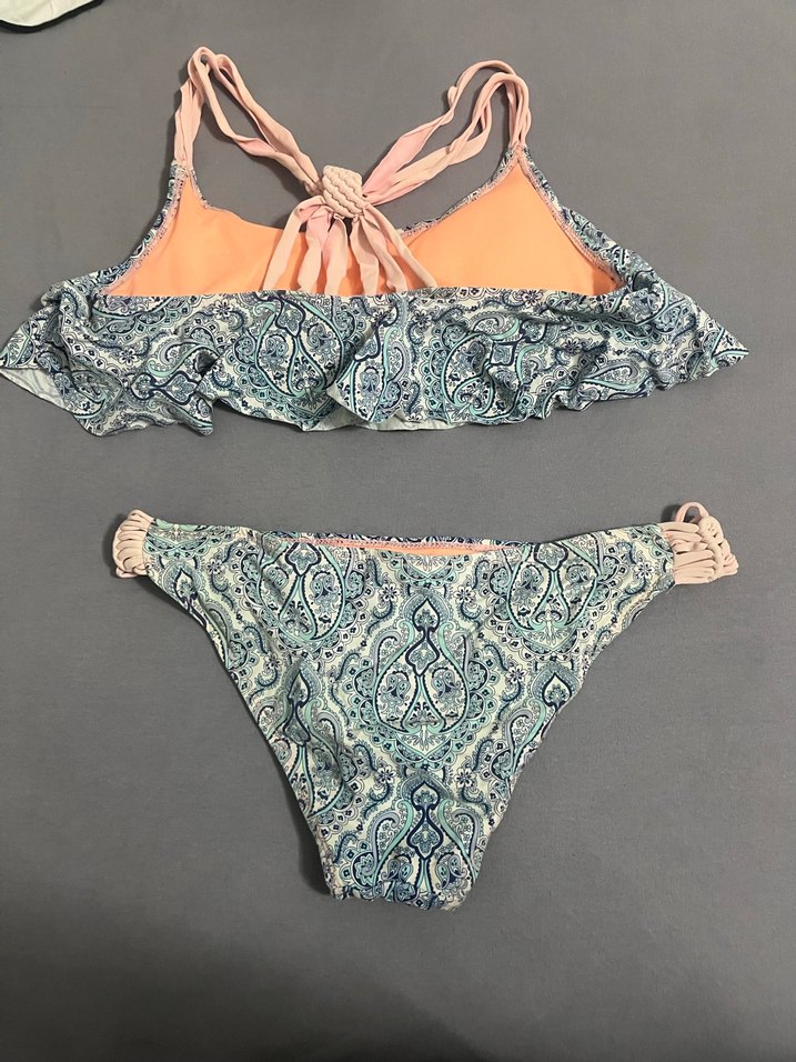 Mavi Bohem Renkli Fırfırlı Mini Bikini - Görsel 2