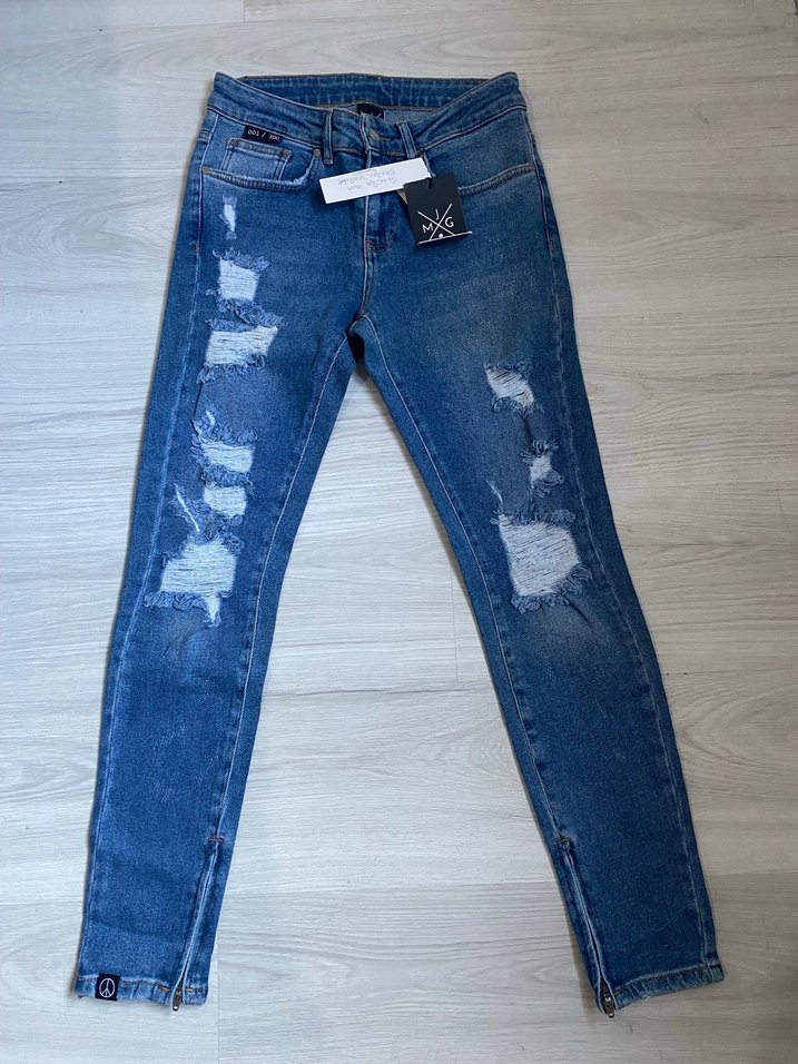 Kadın Koyu Mavi Sıkı Kesim Denim Pantolon - Görsel 4