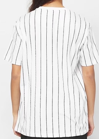 Erkek Beyaz Çizgili Keten Tişört - Görsel 3