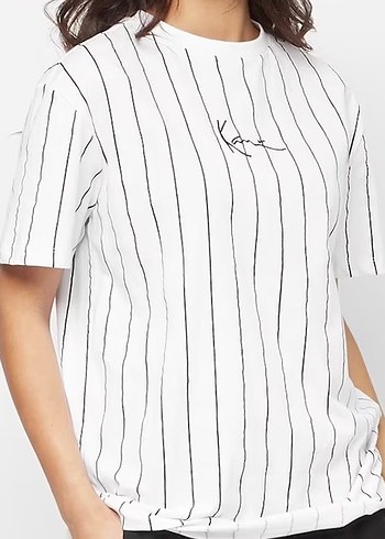 Erkek Beyaz Çizgili Keten Tişört - Görsel 4