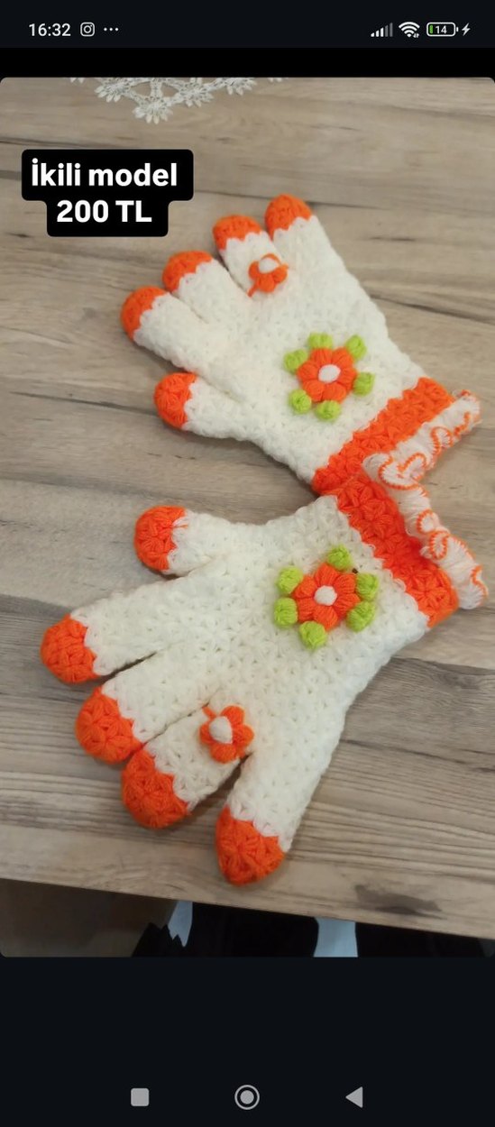 Renkli Nakışlı Örgü Kız Eldiveni lif seti - Görsel 5
