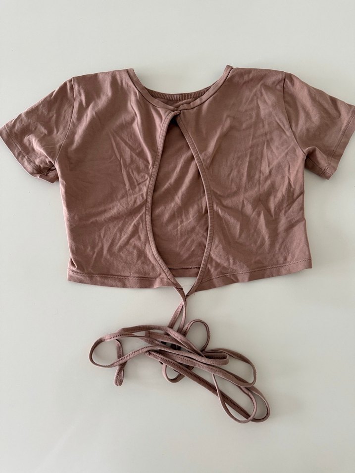 Kadın somon rengi Kısa Kemerli Crop Top - Görsel 2